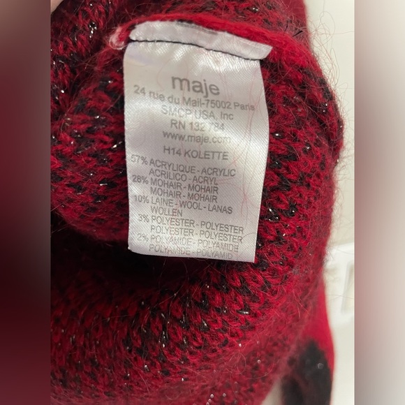 Maje women’s sweater black and red size M made in Italy 28%mohair - Picture 5 of 7